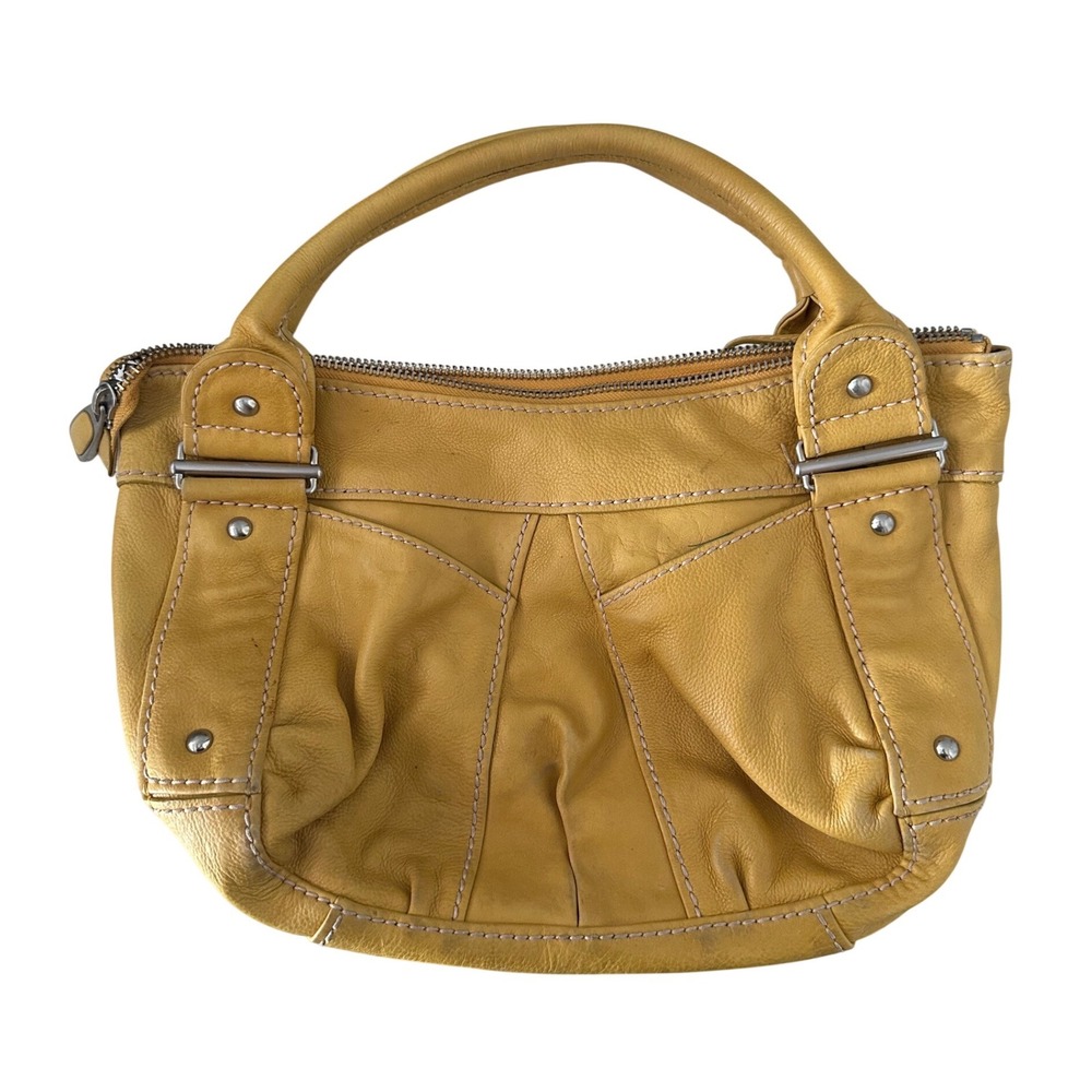 Fossil Fifty Four Yellow Leather Satchel Handbag Top Handle Bag Mustard Slouchy